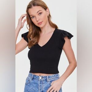 Forever 21 Flutter-Sleeve Crop Top